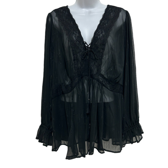 Torrid Womens Plus Size 1 Babydoll Crinkle Lurex Chiffon Top Blouse 14-16 - Picture 5 of 15